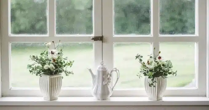 fehér műanyag ablak virágokkal