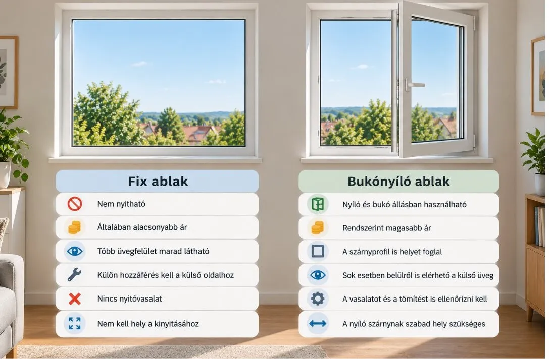 Mik a különbségek a fix ablak és a bukó-nyíló ablak között?
